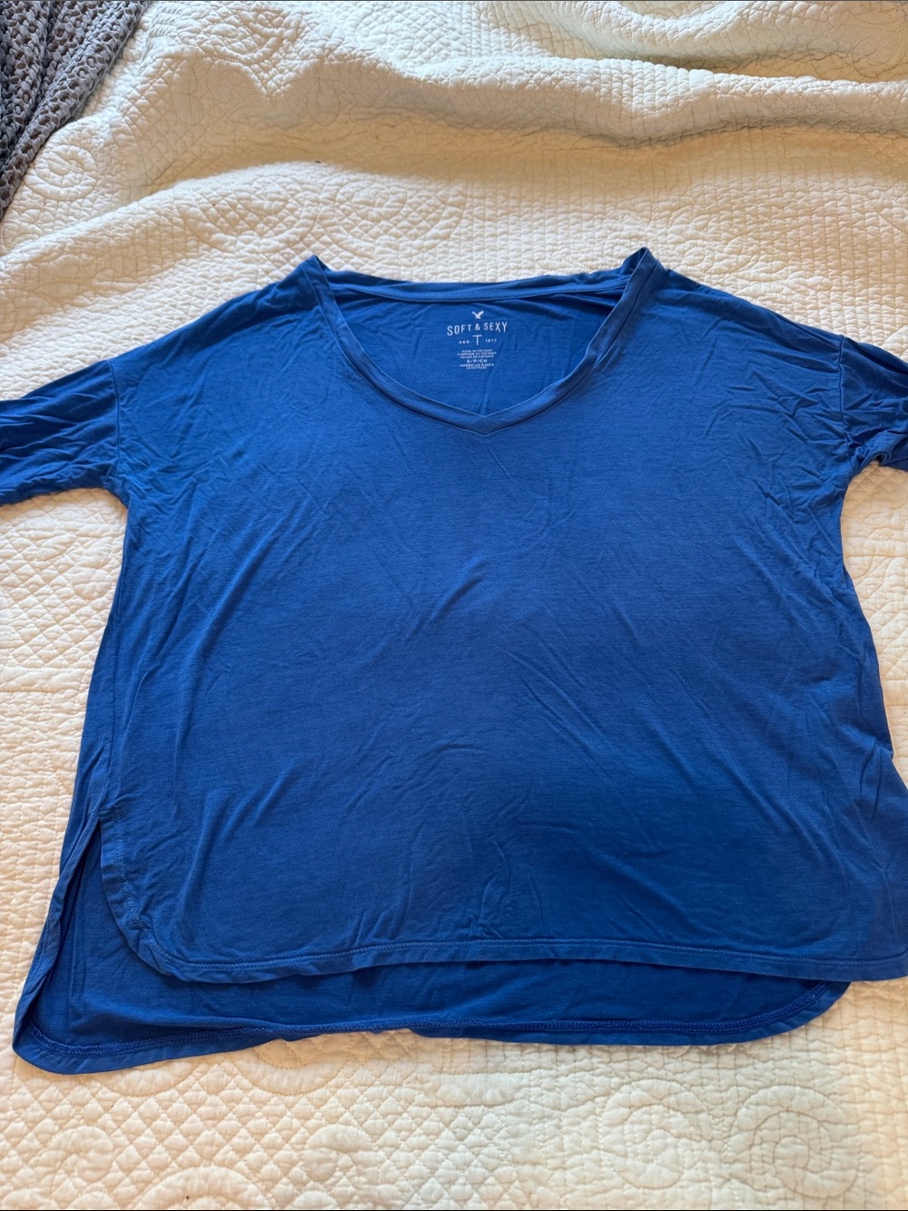 American Eagle Outfitters V-Neck Long Sleeve Tee in Royal Blue